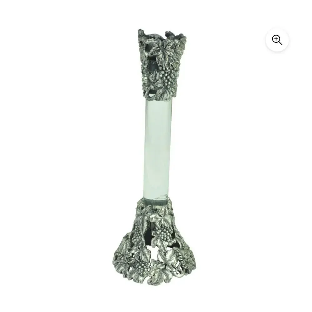 Grapevines Cast Metal Pewter Long Tall‎ Candle Holder Acrylic Column Home Décor